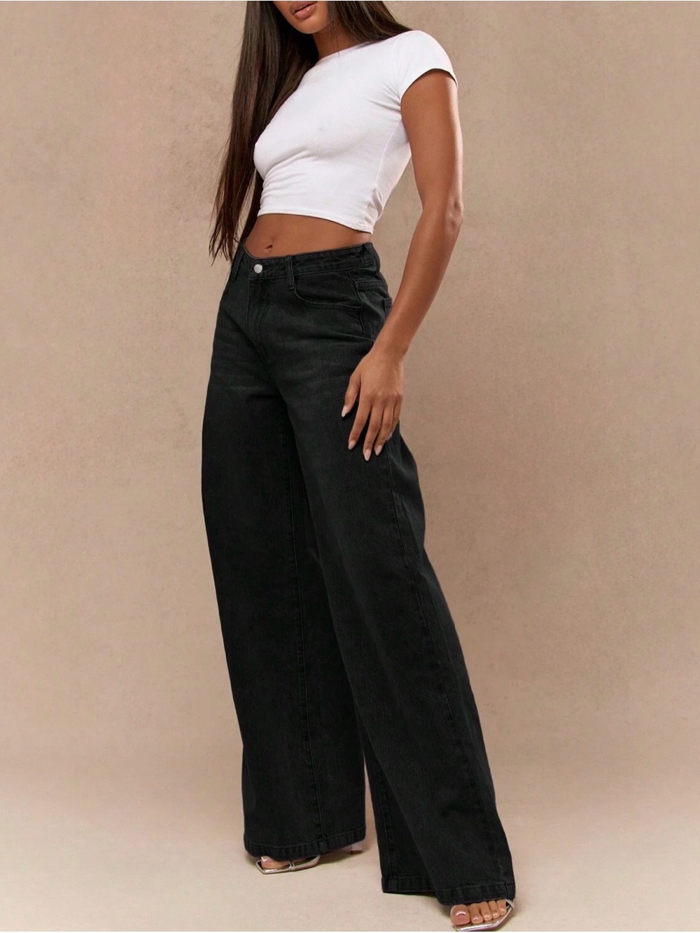 MISSGUIDED Wide Leg High Rise Black Denim Jeans Black Size 29 NWT IN PACKAGE - Picture 4 of 12